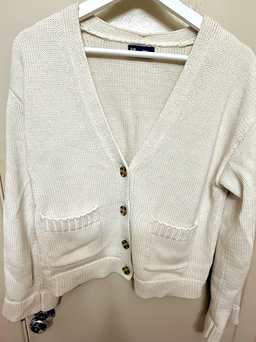 GAP Cream V-Neck Button Cardigan with Front Pockets